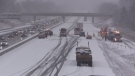A six-vehicle crash closed the westbound lanes of the 401 at Veterans Memorial Parkway in London, Ont. on Sunday, Jan. 22, 2023. (Brent Lale/CTV News London)