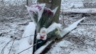 A memorial in Brant County after a 19-year-old died in a crash. (Jeff Pickel/CTV Kitchener) (Jan. 22, 2023)