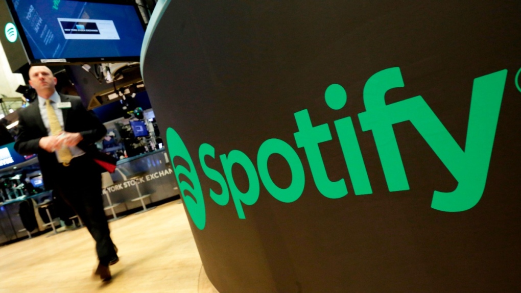 Spotify logo at the NYSE in 2018