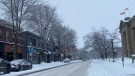 Snow-covered roads are pictured in downtown Fredericton on Jan. 23, 2023. (Alyson Samson/CTV)