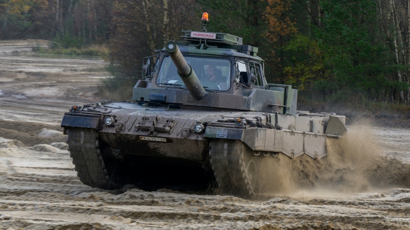 A Bundeswehr Leopard 2 driving training tank is seen near Hanover, Germany,  on Nov. 24, 2022. (Philipp Schulze/dpa via AP)