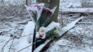 A memorial to a 19-year-old victim of a Brant County crash is seen on Jan. 22, 2023. (Jeff Pickel/CTV Kitchener)