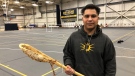 Rain Whited, member of the Oneida Nation of the Thames and a former competitive lacrosse player, was the guest lecturer at the University of Windsor's 'lacrosse as medicine' event in Windsor, Ont. on Monday, Jan. 23, 2023. (Gary Archibald/CTV News Windsor)