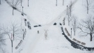 A person walks through a snow covered park in Montreal, Tuesday, December 20, 2022. THE CANADIAN PRESS/Graham Hughes