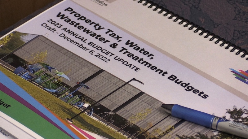A copy of London, Ont.'s property tax, wastewater and treatment budget for 2023. (Daryl Newcombe/CTV News London)