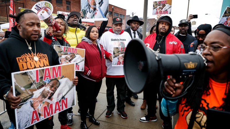 Family members and local activists rally for Tyre Nichols at the National Civil Rights Museum, on Jan. 16, 2023. (Mark Weber / Daily Memphian via AP) 