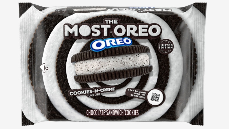 The Oreo cookie brand's latest limited-edition cookie is an Oreo stuffed with Oreos. (Source: Oreo via CNN)