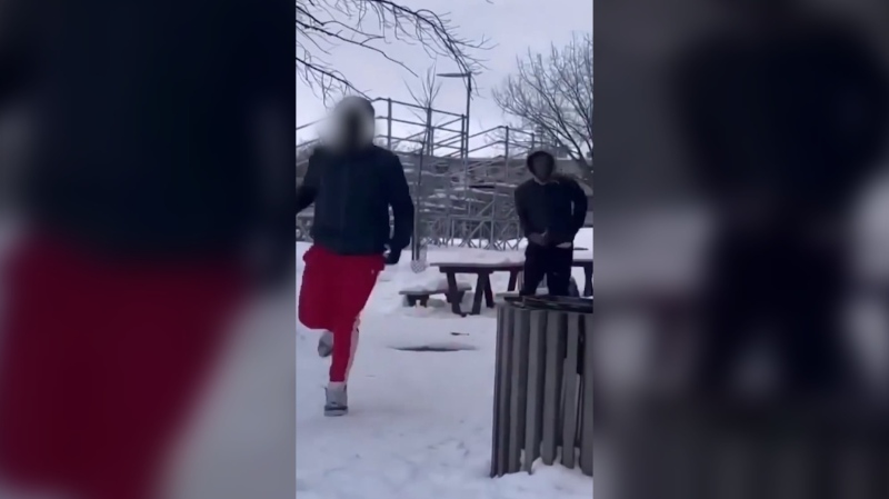 Video obtained by Noovo Info shows people fleeing after an attack on a teen in Montreal.