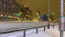 Downtown roads were covered with snow Wednesday night as a major winter storm hit Ottawa. (Josh Pringle/CTV News Ottawa)