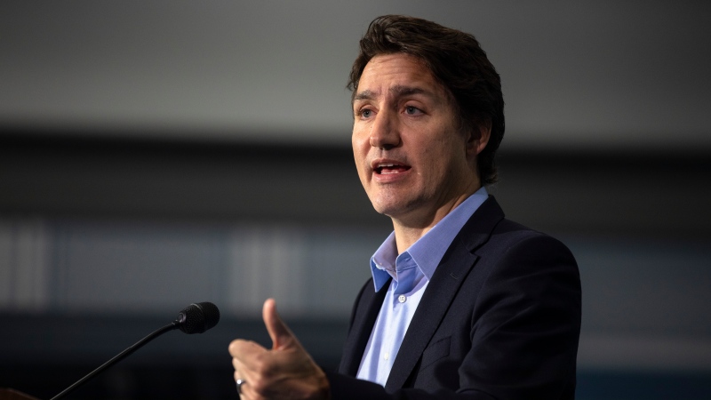 Prime Minister Justin Trudeau speaks to the media at the McMaster Automotive Resource Centre, in Hamilton, Ont., during the final day of meetings at the Liberal Cabinet retreat, on Wednesday, January 25, 2023. THE CANADIAN PRESS/Nick Iwanyshyn 