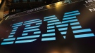 IBM logo above a trading post on the floor of the New York Stock Exchange, on March 18, 2019. (Richard Drew / AP)