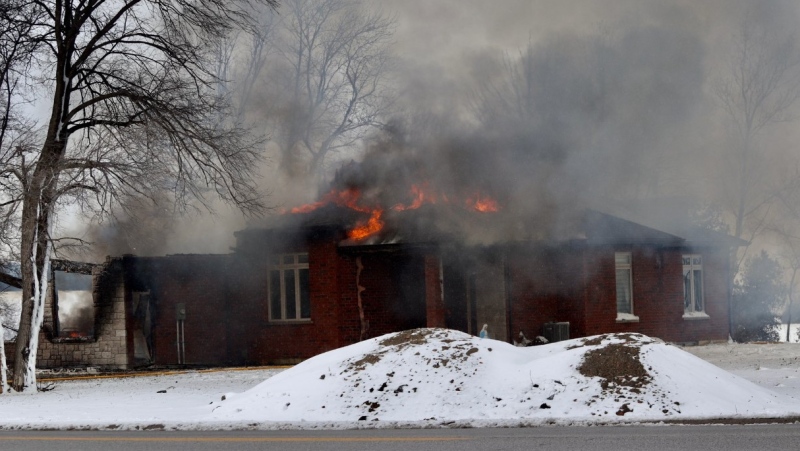 Firefighters responded to the blaze at County Road 42 and Rochester Townline Road in Lakeshore, Ont., on Thursday Jan. 26, 2023. (Source: _OnLocation_/Twitter)