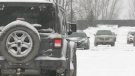 Vehicles parked in a parking lot in Brockville, Ont. (Nate Vandermeer/CTV News Ottawa)