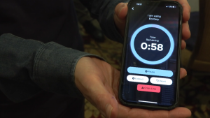 A photo shows LifeguardConnect, a life-saving app a Vancouver man designed to prevent drug overdose and toxicity deaths, on display at Vancouver's Terminal City Club on Jan. 26, 2023. 
