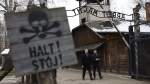 Second Gentleman Douglas Emhoff, left, visits the former Nazi German concentration and extermination camp KL Auschwitz during ceremonies marking the 78th anniversary of the liberation of the camp in Oswiecim, Poland, Friday, Jan. 27, 2023. (AP Photo/Michal Dyjuk)