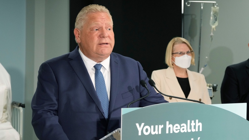 Ontario Premier Doug Ford makes an announcement on healthcare in the province with Health Minister Sylvia Jones in Toronto, Monday, Jan. 16, 2023. THE CANADIAN PRESS/Frank Gunn 