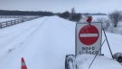 A barricade is seen on Road 122 in Perth County on Jan. 27, 2023. (Chris Thomson/CTV Kitchener)
