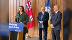 Premier Heather Stefanson announces an $850 million spending package at Winnipeg City Hall on Jan. 27, 2023. (Image source: Jeff Keele/CTV News Winnipeg)