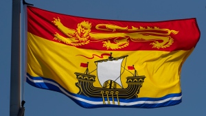 New Brunswick's provincial flag flies on a flag pole in Ottawa, Monday, July 6, 2020. THE CANADIAN PRESS/Adrian Wyld