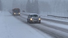 A snow-covered road can be seen in Calgary on Friday, Jan. 27, 2023.