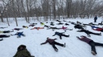 Students at Kanata Montessori making snow angels as part of the Snow Angel Challenge. The event is raising money and awareness for the Snowsuit Fund. (Dave Charbonneau/CTV News Ottawa) 
