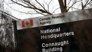 The Canada Revenue Agency sign outside the National Headquarters at the Connaught Building in Ottawa is seen on Monday, March 1, 2021. (THE CANADIAN PRESS/Justin Tang)