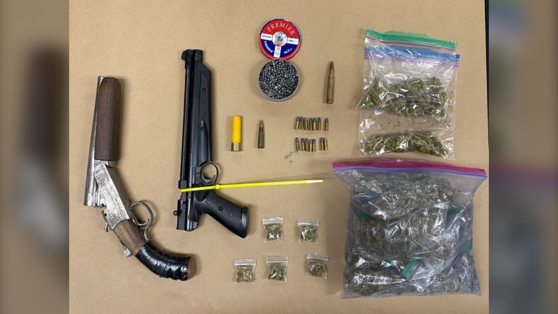 Police seized a sawed-off shotgun, two pellet guns, ammunition and cannabis they believe was for sale from a residence on Avenue K South on Thursday night.