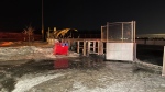 Fire damaged an outdoor skating rink in Leduc on Saturday Jan. 28, 2023. (CTV News Edmonton/Sean McClune)