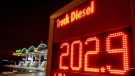 The Diesel price for trucks is displayed at a gas station in Frankfurt, Germany, Friday, Jan. 27, 2023. (AP Photo/Michael Probst)
