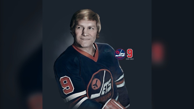 A drawing of Bobby Hull with the Winnipeg Jets. The team posted the picture online as part of a tribute to Hull after his death was announced. Jan. 30, 2023. (Source: Winnipeg Jets/Twitter)