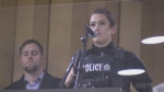 A London police officer speaks at a London City Council committee meeting on  Jan. 20, 2023. (Daryl Newcombe/CTV News London)