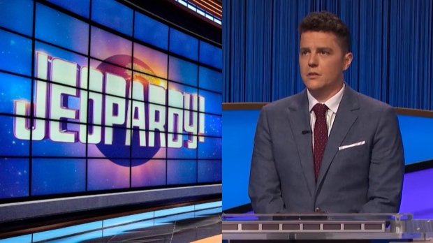 Jeopardy! contestant Sam Meehan answers a question on Jan 31, 2023 (Credit: Jeopardy!). 