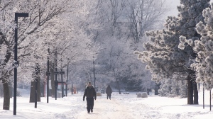 FILE: People walk through a park in Montreal, Saturday, Jan. 22, 2022. THE CANADIAN PRESS/Graham Hughes