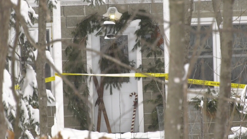 Lisa Sharpe's home in Eganville is surrounded by police tape after officers responded to a 911 on Jan. 25, 2023 and found her deceased. 18-year-old Trey Gagnon, the victim's son,  was arrested the following morning and is charged with second-degree murder.