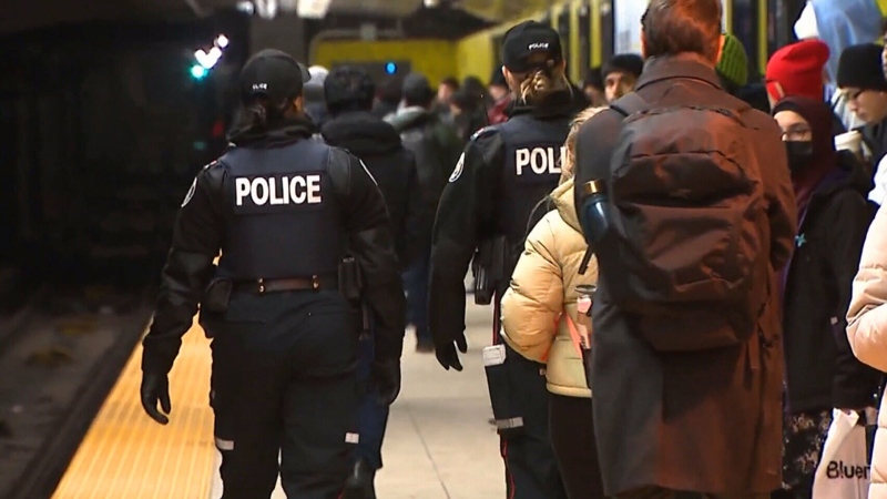 Police are seen patrolling a TTC station in Toronto. (File)