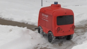 LoopX.ai created the robot with its unique ability to handle adverse weather conditions in Canada. (CTV News/Colton Wiens)