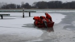 LaSalle Fire Service members seen participating in ice rescue training. Pictured in LaSalle, Ont. in 2013. 