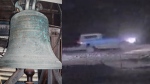 Police say a blue pickup truck is one of two vehicles used to steal the bell from St. Mary's church in Holden, Alta. (Credit: RCMP)