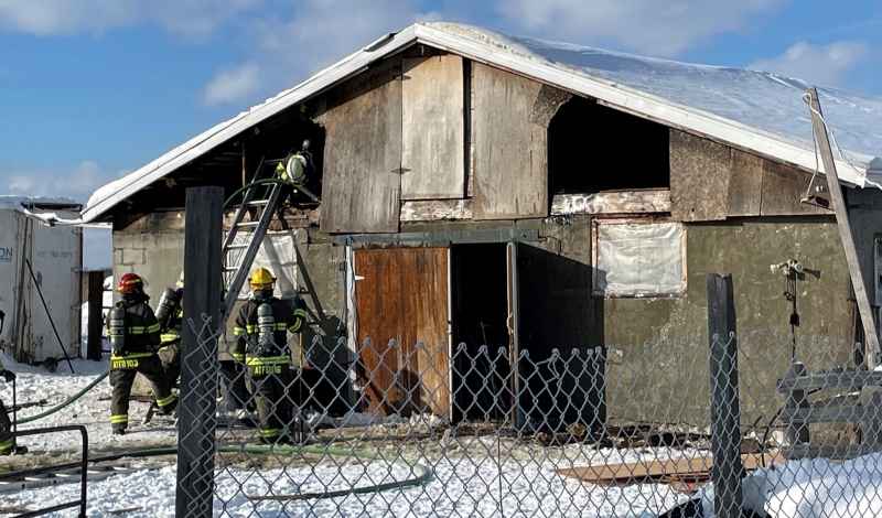 A two-story barn in Adjala-Tosorontio was destroyed during a fire Wednesday afternoon, Feb. 1, 2023. (Provided/ Darryl Bailey)
