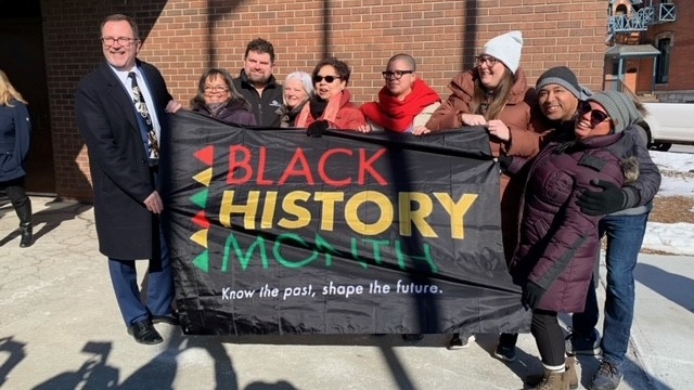 Black History Month flag raising in Chatham-Kent, Ont. on Wednesday, Feb. 1, 2023. (Chris Campbell/CTV News Windsor)