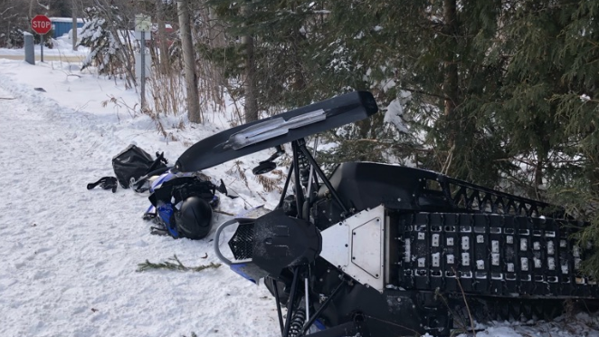 Snowmobile collision near Erin, Ont. (Courtesy: OPP West Region/Twitter)