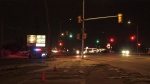 The area of Bostwick Road and Wharncliffe Road South in London, Ont. remain closed on Feb. 1, 2023 as police respond to a serious evening collision. (Jenn Basa/CTV News London)