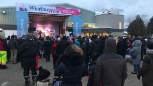 A crowd is starting to gather in Wiarton for Wiarton Willie's annual prediction, Feb. 2, 2023. (Scott Miller/CTV News London)
