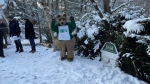 Shubenacadie Sam's much larger groundhog mascot is pictured outside the real Sam's burrow on Groundhog Day 2023. (Carl Pomeroy/CTV Atlantic)