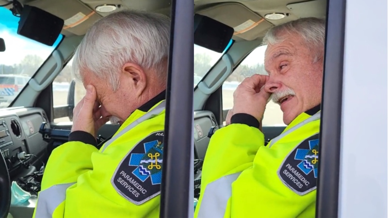Images of Halton paramedic Mike Chorney during his final radio call with colleagues before retirement. (Twitter/ChiefGSage)