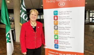 Madeleine Sauve, a community impact associate at the United Way North East Ontario, facilitates the Sudbury 211 line. (Alana Everson/CTV News)