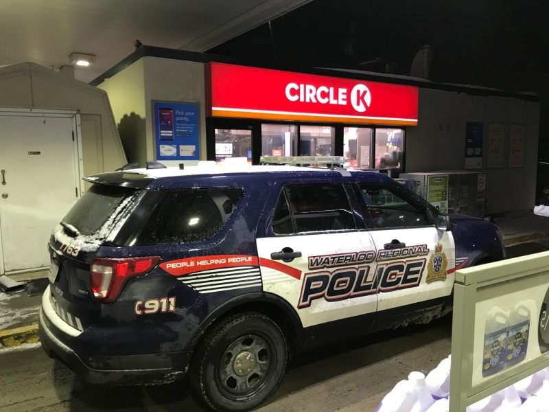 WRPS cruiser seen at Fischer-Hallman and Highland Road in Kitchener following a convenience store robbery on Feb. 2 (Terry Kelly/CTV Kitchener)