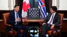 Prime Minister Justin Trudeau meets with with the Premier of British Columbia, David Eby in his office on Parliament Hill in Ottawa on Wednesday, Feb. 1, 2023. THE CANADIAN PRESS/Sean Kilpatrick
