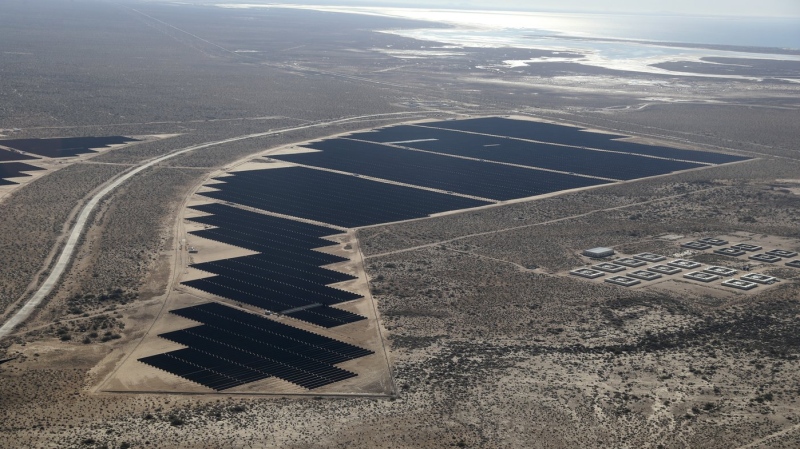 Aerial view of the northern border state of Sonora where state electric utility CFE is building the largest solar plant in all of Latin America, in Puerto Penasco, Sonora state, Mexico Thursday, Feb. 2, 2023. (Raquel Cunha/Pool Photo via AP)