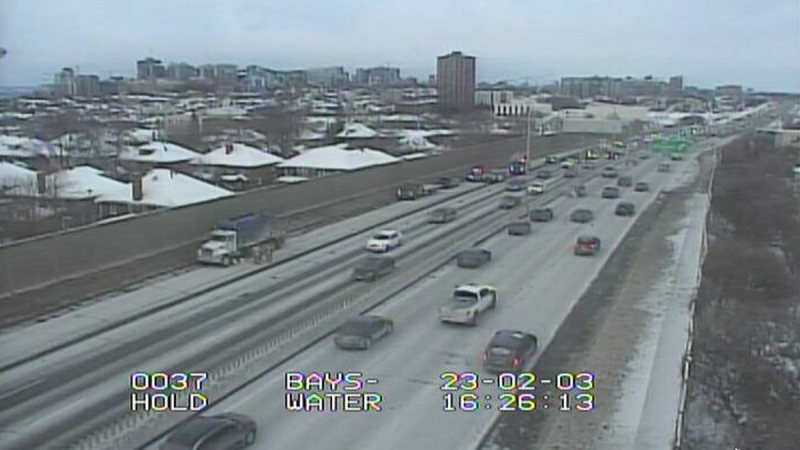 Emergency crews responded to a collision involving a garage truck in the westbound lanes of Hwy. 417 near Bayswater Avenue on Friday, Feb. 3, 2023. (Ministry of Transportation Ontario)